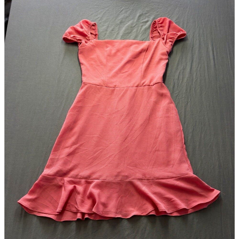 B. Darlin Pink Fit & Flare Mini Dress Square Neck Puff Sleeve Juniors 1/2